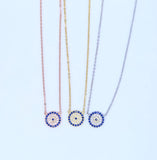 925 Sterling Silver Evil Eye Sideway Cross Necklace with Zirconia
