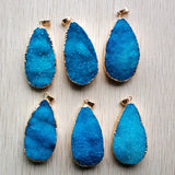 6pcs Natural Druzy Crystal Water Drop Shape Pendants for Jewelry Making