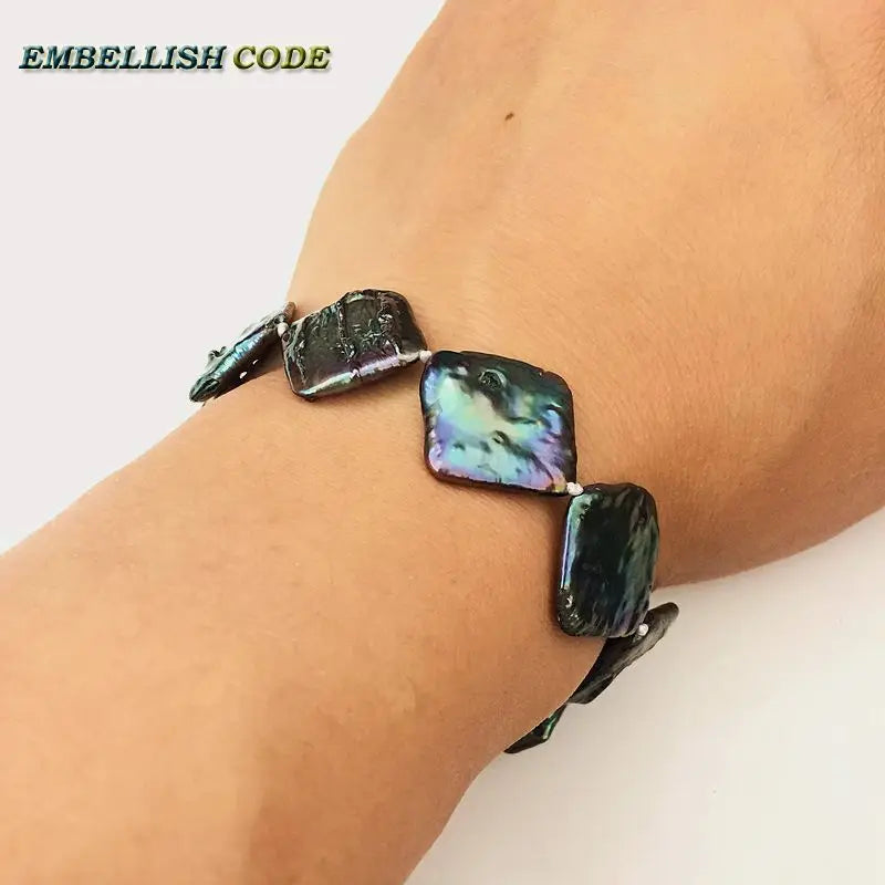 Baroque Pearl Bracelet with Green Flat Shape Pearls