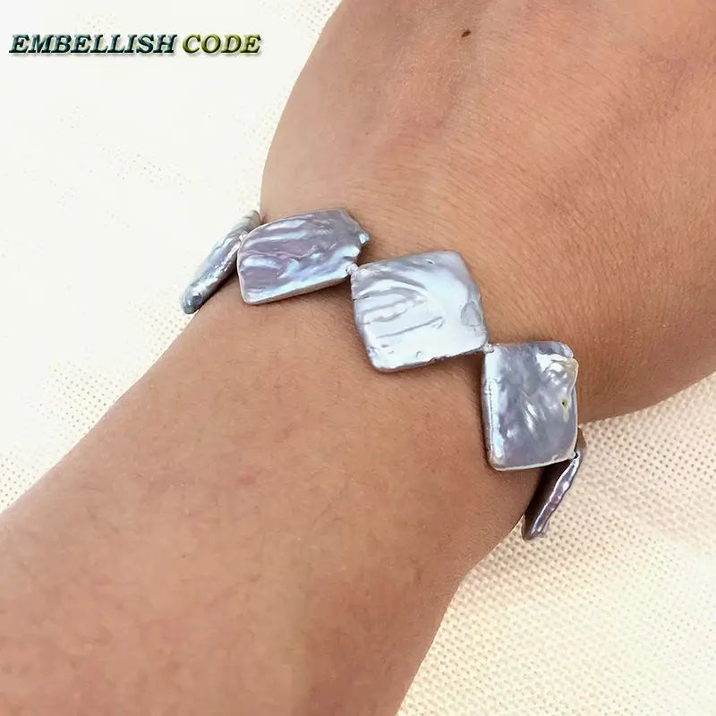 Baroque Pearl Bracelet Gray Large Size Real Freshwater Pearls