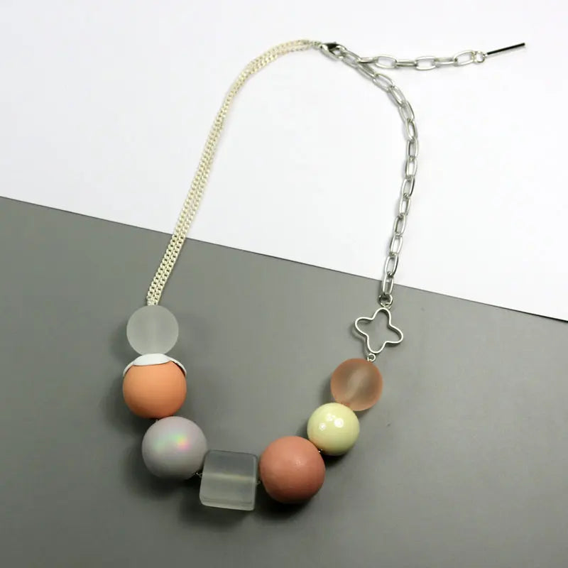 Sweet Candy Colored Wooden Necklace Art Fan Chain Necklace All-Match