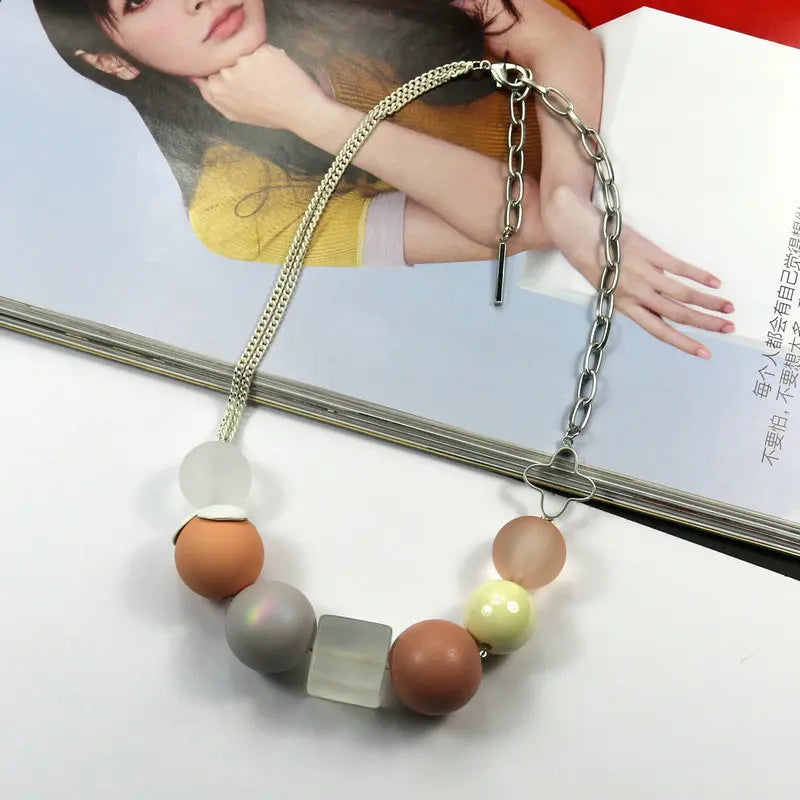 Sweet Candy Colored Wooden Necklace Art Fan Chain Necklace All-Match