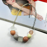 Sweet Candy Colored Wooden Necklace Art Fan Chain Necklace All-Match