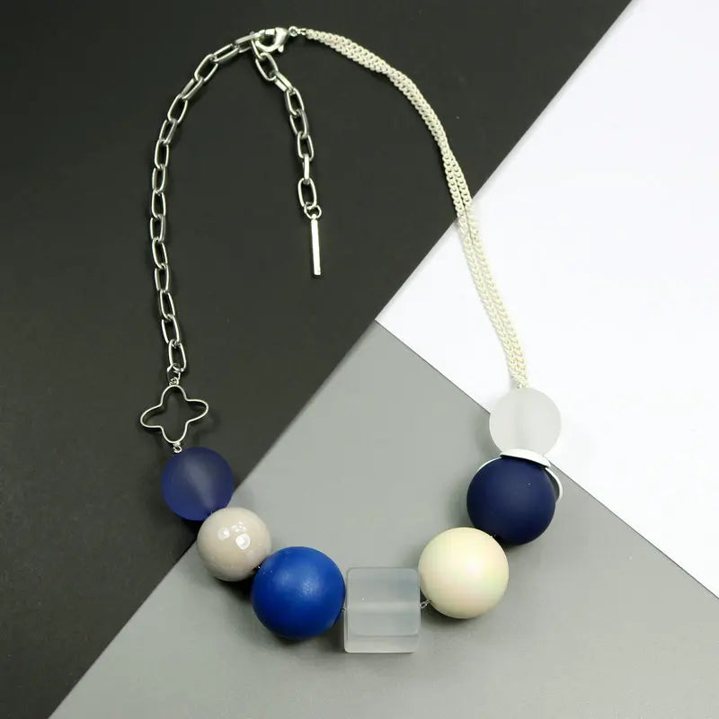 Sweet Candy Colored Wooden Necklace Art Fan Chain Necklace All-Match