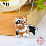 925 Sterling Silver Cow Pendant Necklace Enamel DIY Jewelry