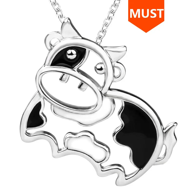 925 Sterling Silver Cow Pendant Necklace Enamel DIY Jewelry
