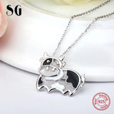 925 Sterling Silver Cow Pendant Necklace Enamel DIY Jewelry