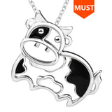 925 Sterling Silver Cow Pendant Necklace Enamel DIY Jewelry