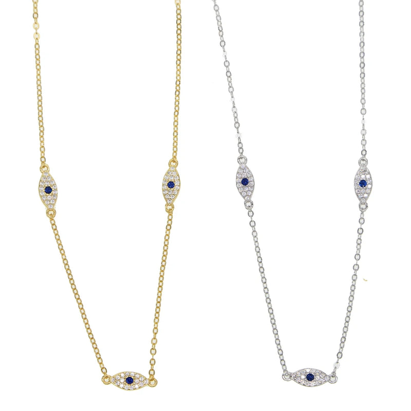 Sterling Silver Evil Eye Necklace for Women 35+10cm