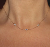 Sterling Silver Evil Eye Necklace for Women 35+10cm