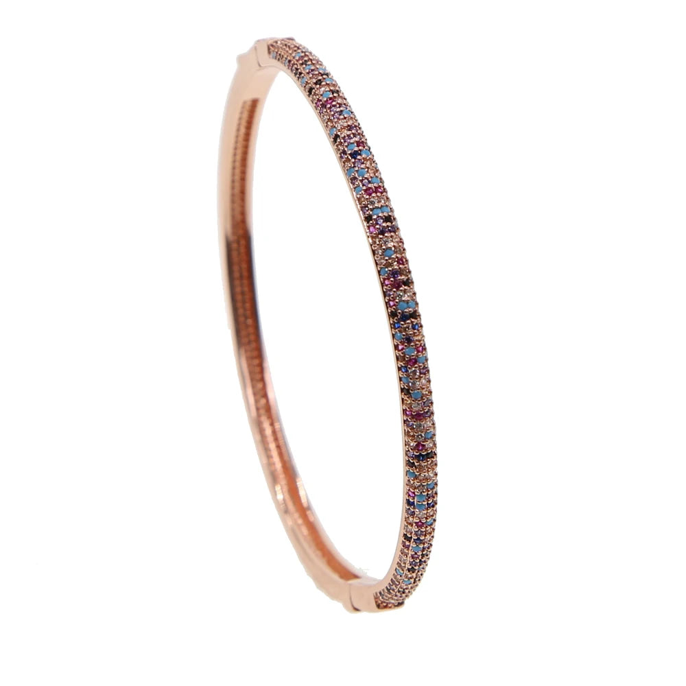 Color Stone CZ Bangle Bracelet for Women Micro Pave Band Cuff