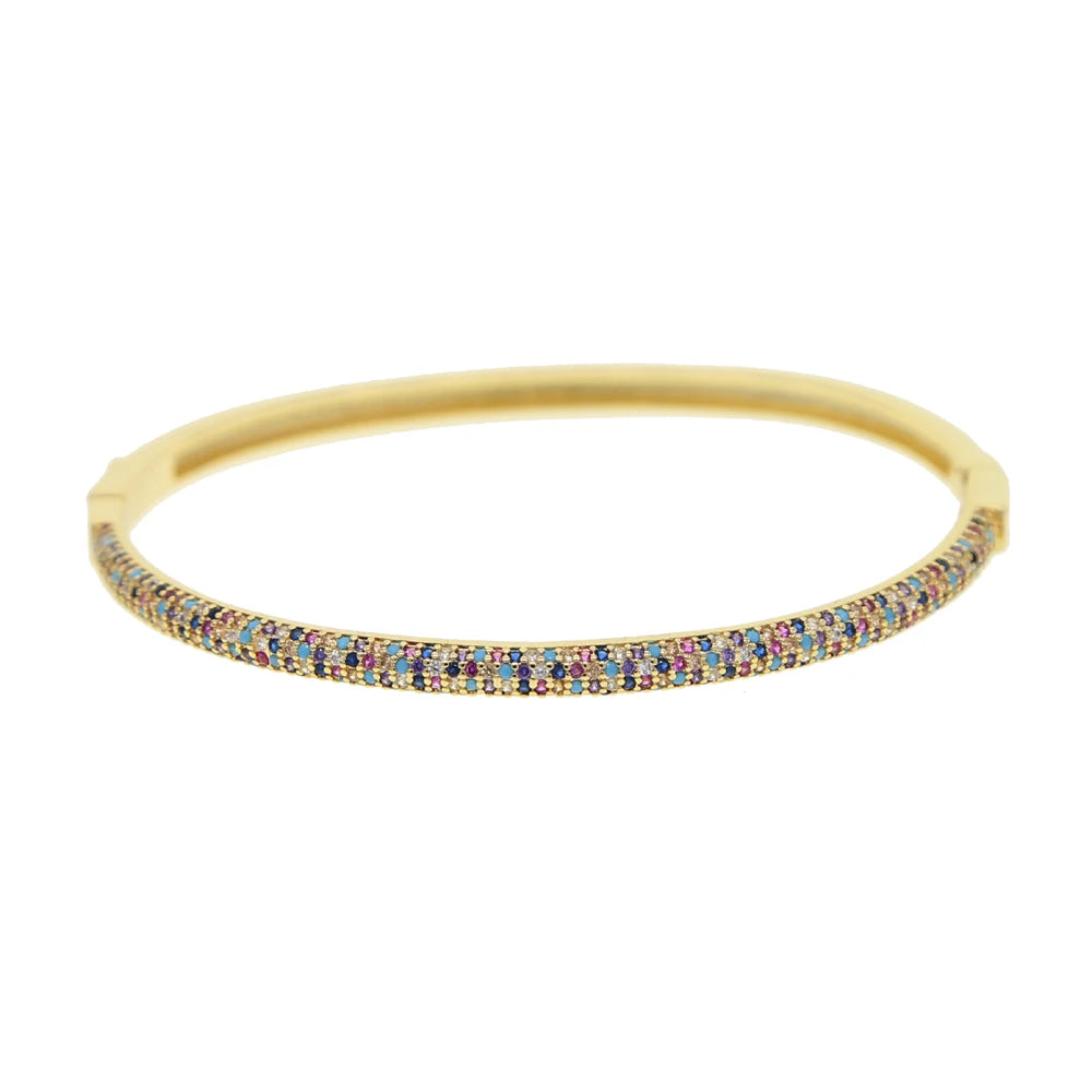 Color Stone CZ Bangle Bracelet for Women Micro Pave Band Cuff