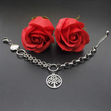 Stainless Steel Tree of Life Bracelet Heart Charm Chain Link 18-23 cm
