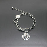 Stainless Steel Tree of Life Bracelet Heart Charm Chain Link 18-23 cm