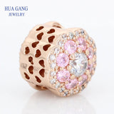 925 Sterling Silver Rose Pink Flower Charm Bracelet