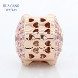 925 Sterling Silver Rose Pink Flower Charm Bracelet