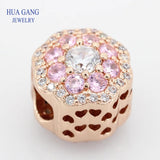 925 Sterling Silver Rose Pink Flower Charm Bracelet