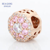 925 Sterling Silver Rose Pink Flower Charm Bracelet