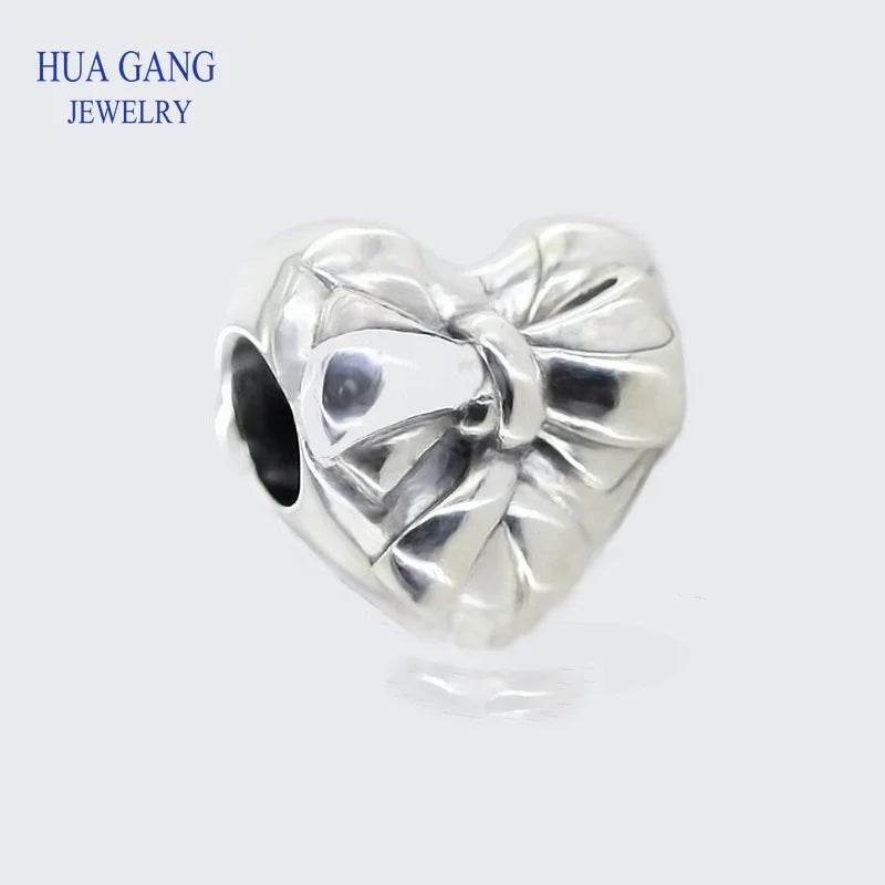 925 Silver Heart Bow Charm Bracelet Women Jewelry
