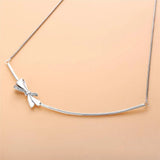925 Silver Sparkling Bow Pan Necklace Women Jewelry
