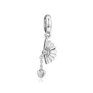 925 Sterling Silver Spanish Fan Dangle Enamel Charms Red Pendant Bead