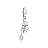 925 Sterling Silver Spanish Fan Dangle Enamel Charms Red Pendant Bead