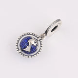 925 Sterling Silver Spinning Globe Dangle Charm Enamel Beads