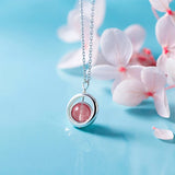925 Silver Pink Strawberry Quartz Moonstone Pendant Necklace