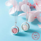 925 Silver Pink Strawberry Quartz Moonstone Pendant Necklace