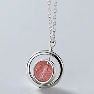 925 Silver Pink Strawberry Quartz Moonstone Pendant Necklace