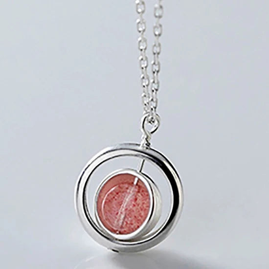 925 Silver Pink Strawberry Quartz Moonstone Pendant Necklace