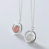 925 Silver Pink Strawberry Quartz Moonstone Pendant Necklace
