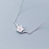 925 Silver Peach Blossom Necklace Pink Zircon Vintage Women Necklaces