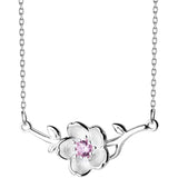 925 Silver Peach Blossom Necklace Pink Zircon Vintage Women Necklaces
