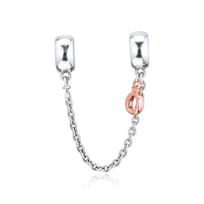 Autumn 925 Silver Crown Safety Chain Charms for Bracelets Bangle