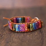 Boho Women Bracelet Natural Stone Leather Wrap Bead Bracelet