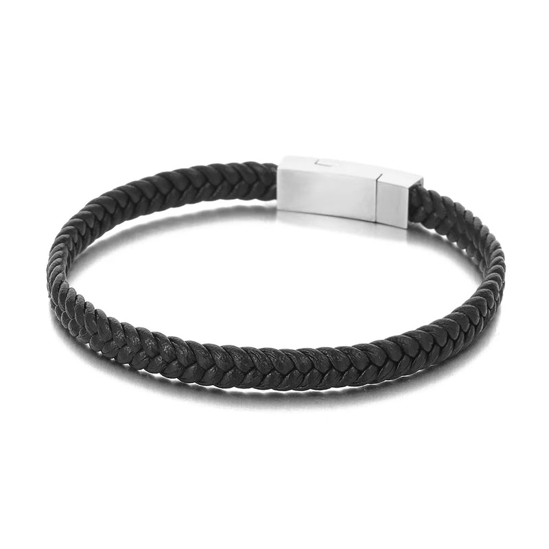 Buddha Bracelet Men Jewelry Punk Genuine Leather Stainless Steel Magnetic Buckle
