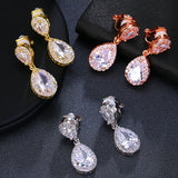 Zirconia Wedding Clip Earrings for Women Silver Crystal Earings