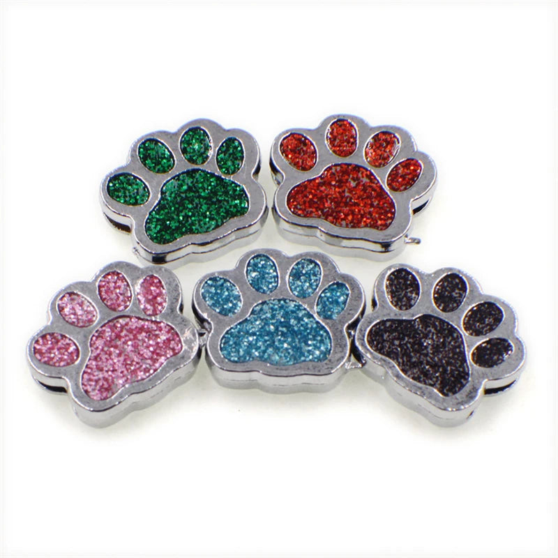 Bling Paw Slide Charms 5 Colors 8mm Bracelet Wristband Keychain Phone Strop