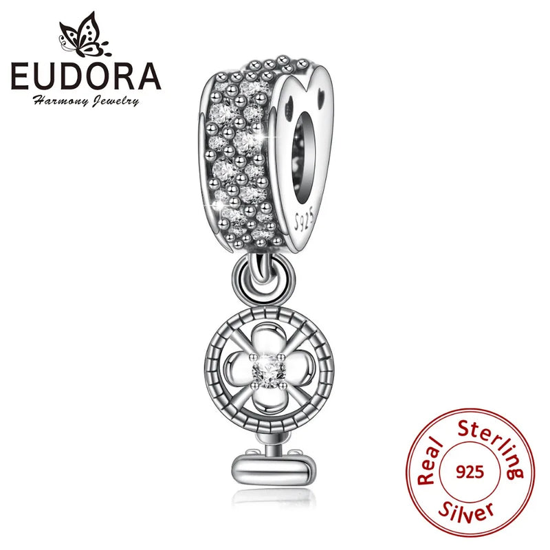 925 Sterling Silver Clear Crystal Fan Charm for Bracelet & Necklace