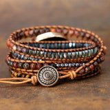 Women Beads Wrap Bracelet Tiger Eye Charm Leather Strap Bracelet