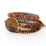 Women Beads Wrap Bracelet Tiger Eye Charm Leather Strap Bracelet