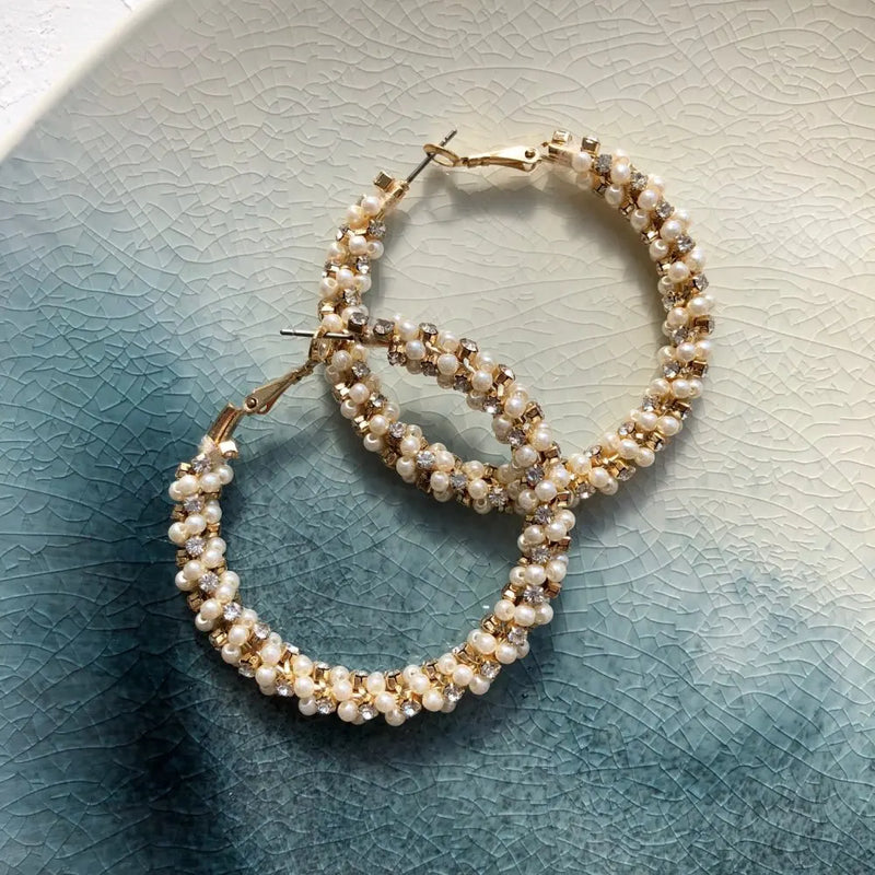 Elegance Pearl Stone Hoop Earrings for Women