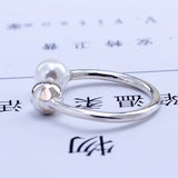 925 Silver Pearl Ring Women Resizable Wedding Engagement Rings