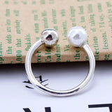 925 Silver Pearl Ring Women Resizable Wedding Engagement Rings