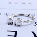 925 Silver Pearl Ring Women Resizable Wedding Engagement Rings