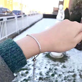 925 Silver Long Strand Bracelet Women Tennis Link Chain Silver Jewelry