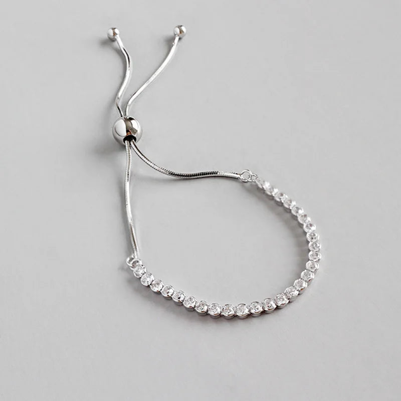 Adjustable Zircon Crystal 925 Silver Bracelet Charm Jewelry