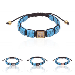 Turquoise & Zircon Beads Braided Macrame Bracelet for Women