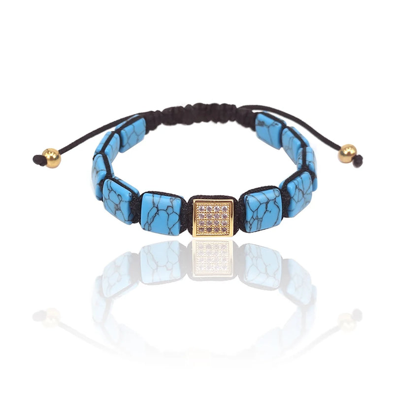 Turquoise & Zircon Beads Braided Macrame Bracelet for Women